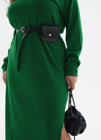 Зеленое повседневный теплое ангоровое платье с поясом в подарок Minova однотонное