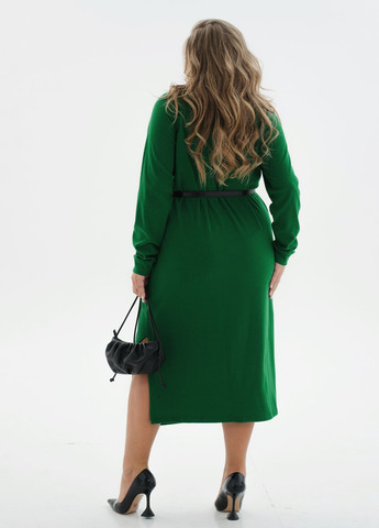 Зеленое повседневный теплое ангоровое платье с поясом в подарок Minova однотонное