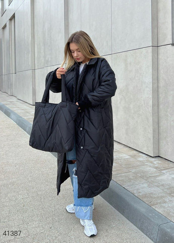 Черное демисезонное Пальто стёганое с сумкой Liton