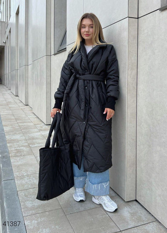 Черное демисезонное Пальто стёганое с сумкой Liton