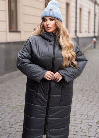 Темно-серое зимнее Зимнее женское пальто с капюшоном Liton