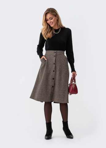 Бежевая теплая клетчатая юбка-полусолнце Dressa