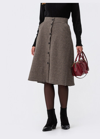 Бежевая теплая клетчатая юбка-полусолнце Dressa