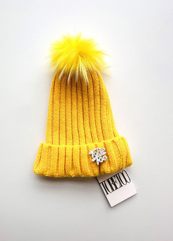 Шапка зимова для дівчинки з брошкою TF19816 Unica To Be Too однотонна жовта кежуал акрил