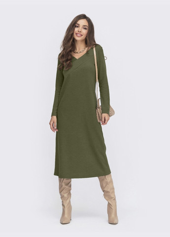 Оливкова (хакі) тепла сукня з ангори кольору хакі з v-подібним вирізом Dressa