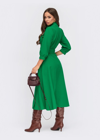 Зеленое зеленое платье на запах из крепа с отложным воротником Dressa