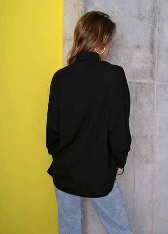Чорний демісезонний чорний вільний светр з куліскою ISSA PLUS