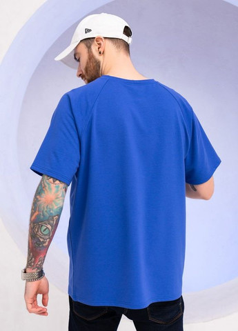 Синяя трикотажная футболка с патриотическим принтом ISSA PLUS - (266782703)