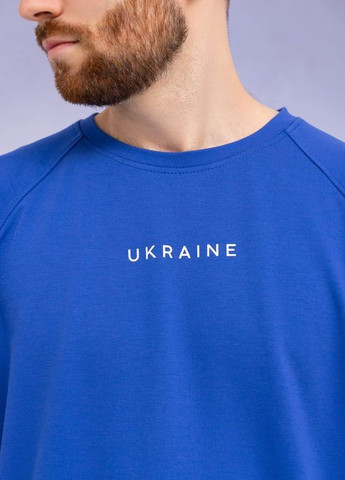 Синяя трикотажная футболка с патриотическим принтом ISSA PLUS - (266782703)