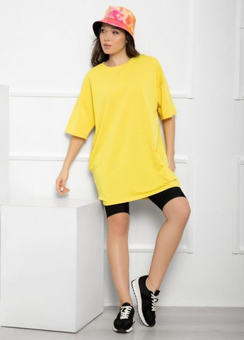Желтая летняя желтая свободная трикотажная футболка ISSA PLUS