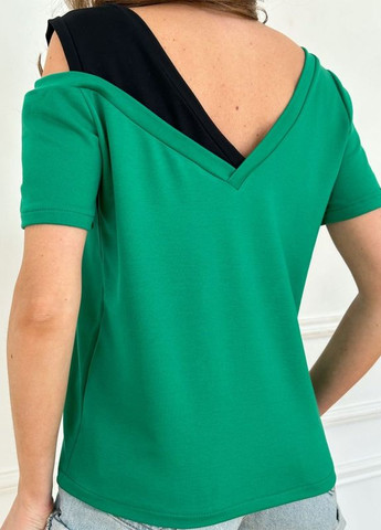 Зеленая трикотажная футболка со вставкой ISSA PLUS - (259525815)