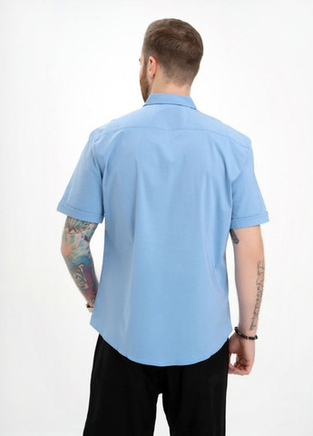 Блакитна стрейчева сорочка на кнопках ISSA PLUS (266783725)