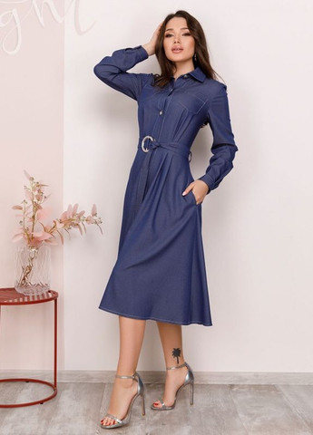 Синя джинсова сукня-сорочка з кишенями ISSA PLUS (266783866)