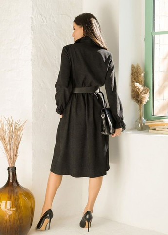 Чорна повсякденний чорна вельветова сукня-сорочка з довгими рукавами ISSA PLUS однотонна