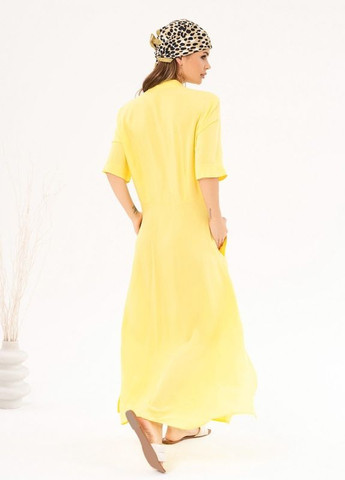 Жовта бавовняна сукня-сорочка з розрізами ISSA PLUS (266783194)