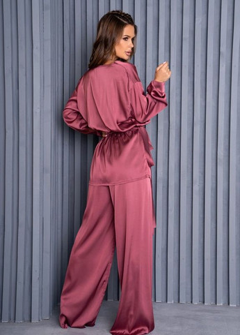 Шелковый темно-розовый костюм в пижамном стиле ISSA PLUS (266783230)