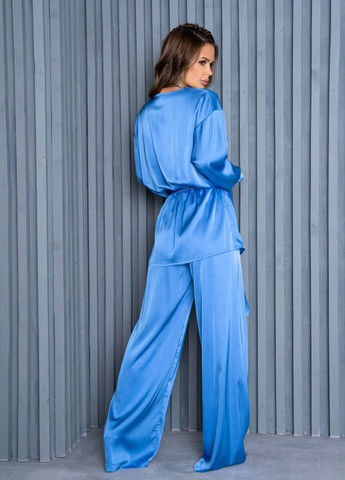 Шелковый голубой костюм в пижамном стиле ISSA PLUS (266783747)