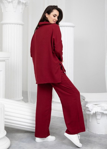 Бордовий вільний костюм із широкими брюками ISSA PLUS (259568704)