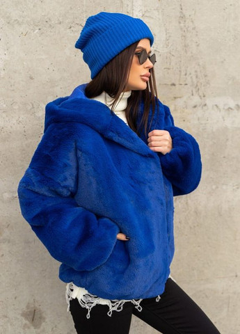 Синяя зимняя синяя куртка из искусственного меха с капюшоном ISSA PLUS