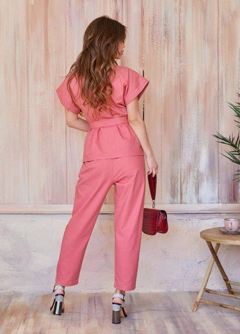 Коттоновий рожевий костюм з блузою та брюками. ISSA PLUS (259569171)