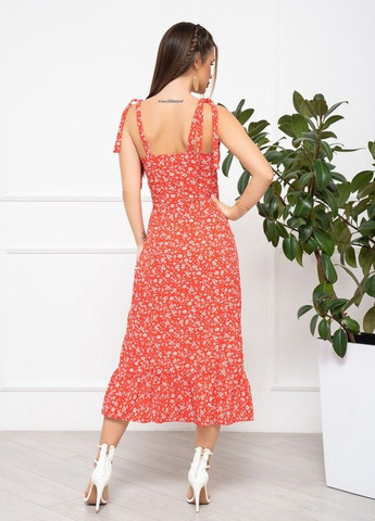 Червоний квітковий сарафан із розрізом ISSA PLUS (266782661)