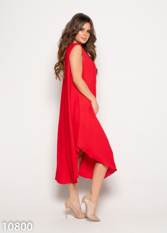Летний женский красный расклешенный сарафан с карманами ISSA PLUS однотонный