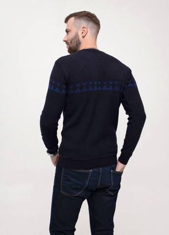 Темно-синій демісезонний темно-синій трикотажний светр з геометрією ISSA PLUS