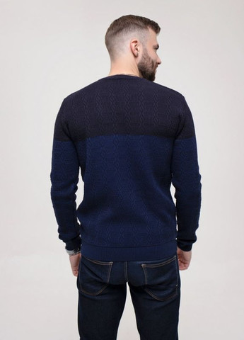 Голубой демисезонный синий свитер фактурной вязки с манжетами ISSA PLUS