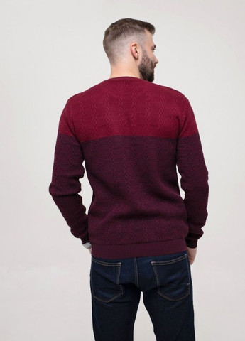 Бордовый демисезонный бордовый свитер фактурной вязки с манжетами ISSA PLUS