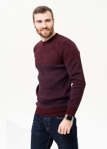 Бордовый зимний бордовый хлопковый свитер с геометрическим узором ISSA PLUS