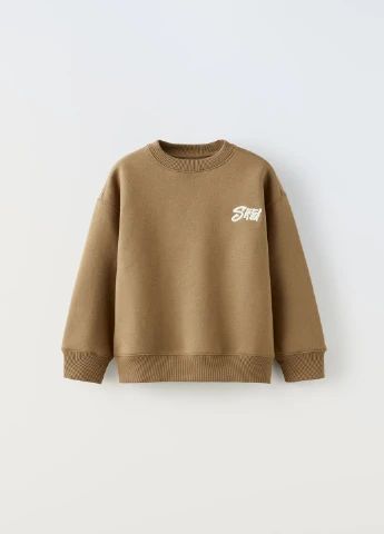 Zara свитшот надпись коричневый повседневный хлопок