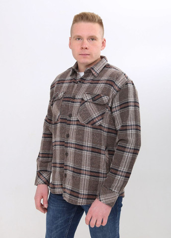 Сорочка чоловіча коричнева з бежевим байкова в клітку Jean Piere Пряма (266991853)