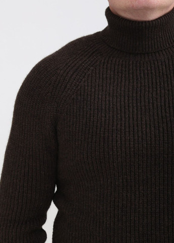 Коричневый зимний свитер мужской коричневый вязаный с горлом джемпер JEANSclub Приталений