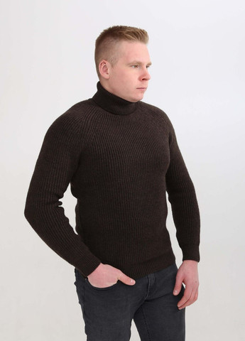 Коричневий зимовий светр чоловічий коричневий в'язаний з горлом джемпер JEANSclub Приталений