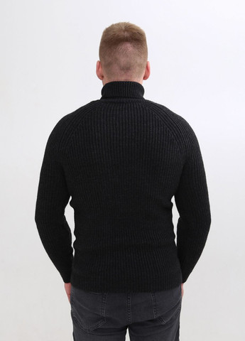 Чорний зимовий светр чоловічий чорний в'язаний з горлом джемпер JEANSclub Приталений