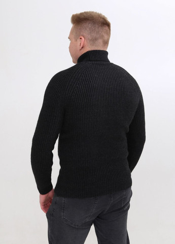Чорний зимовий светр чоловічий чорний в'язаний з горлом джемпер JEANSclub Приталений