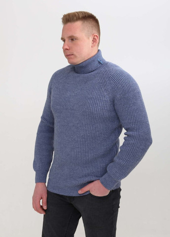 Голубой зимний свитер мужской голубой вязаный с горлом джемпер JEANSclub Приталений