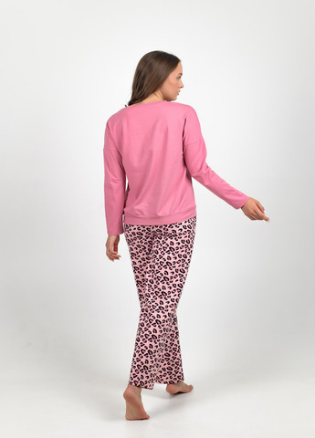 Розовая домашний женский костюм брюки и кофта NEL