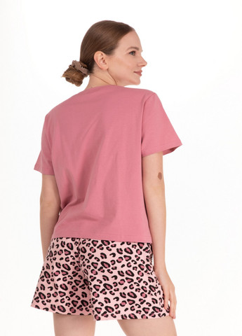 Розовая домашняя женская пижама футболка+шорты NEL