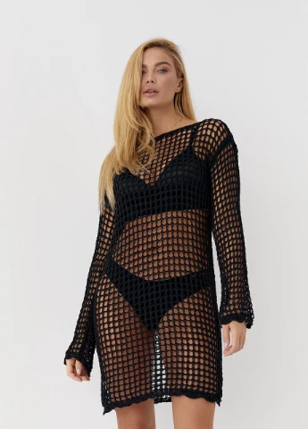 Черное вязаное платье-туника в технике кроше Lurex