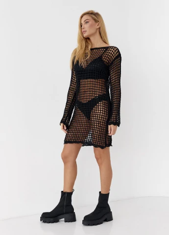 Черное вязаное платье-туника в технике кроше Lurex