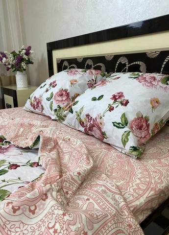 Постельное белье хлопковое Цветы Двуспальное 180 x 220 Бязь Белая 70 х 70 No Brand (267229366)