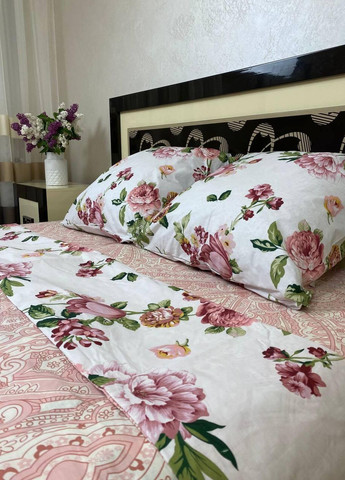 Постельное белье хлопковое Цветы Двуспальное 180 x 220 Бязь Белая 70 х 70 No Brand (267229366)
