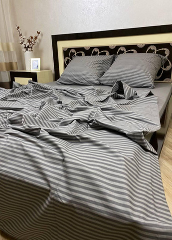 Постільна білизна бавовняна в Смужку Двоспальна 180 x 220 Бязь Сіра 50 х 70 No Brand (267229333)