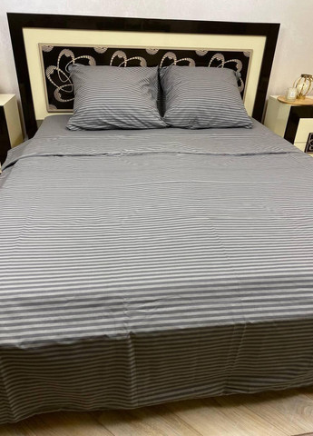 Постільна білизна бавовняна в Смужку Двоспальна 180 x 220 Бязь Сіра 50 х 70 No Brand (267229333)