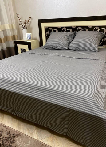 Постільна білизна бавовняна в Смужку Двоспальна 180 x 220 Бязь Сіра 50 х 70 No Brand (267229333)