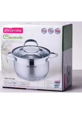 Каструля Mystery зі скляною кришкою, 7-шарове дно Ø18х11,5 см Kamille (267149274)