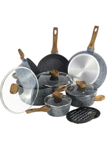Набор кухонной посуды Grey Marble 12 предметов, литой алюминий Ø20 см, Ø24 см, Ø28 см, Ø16х8 см, Ø28 см, Ø24 см Kamille (267149299)