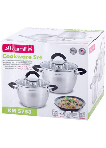 Набір 2 каструлі Marsaili з силіконовими ручками Ø16х10 см, Ø18х11 см Kamille (267149319)