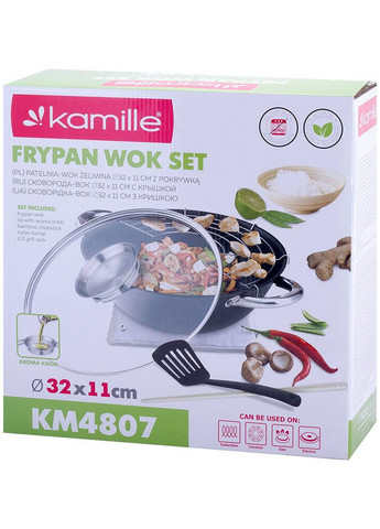 Казан чугунный "Wok", с антипригарным покрытием и аромо-крышкой Ø14,5Ø32х11см Kamille (267150094)